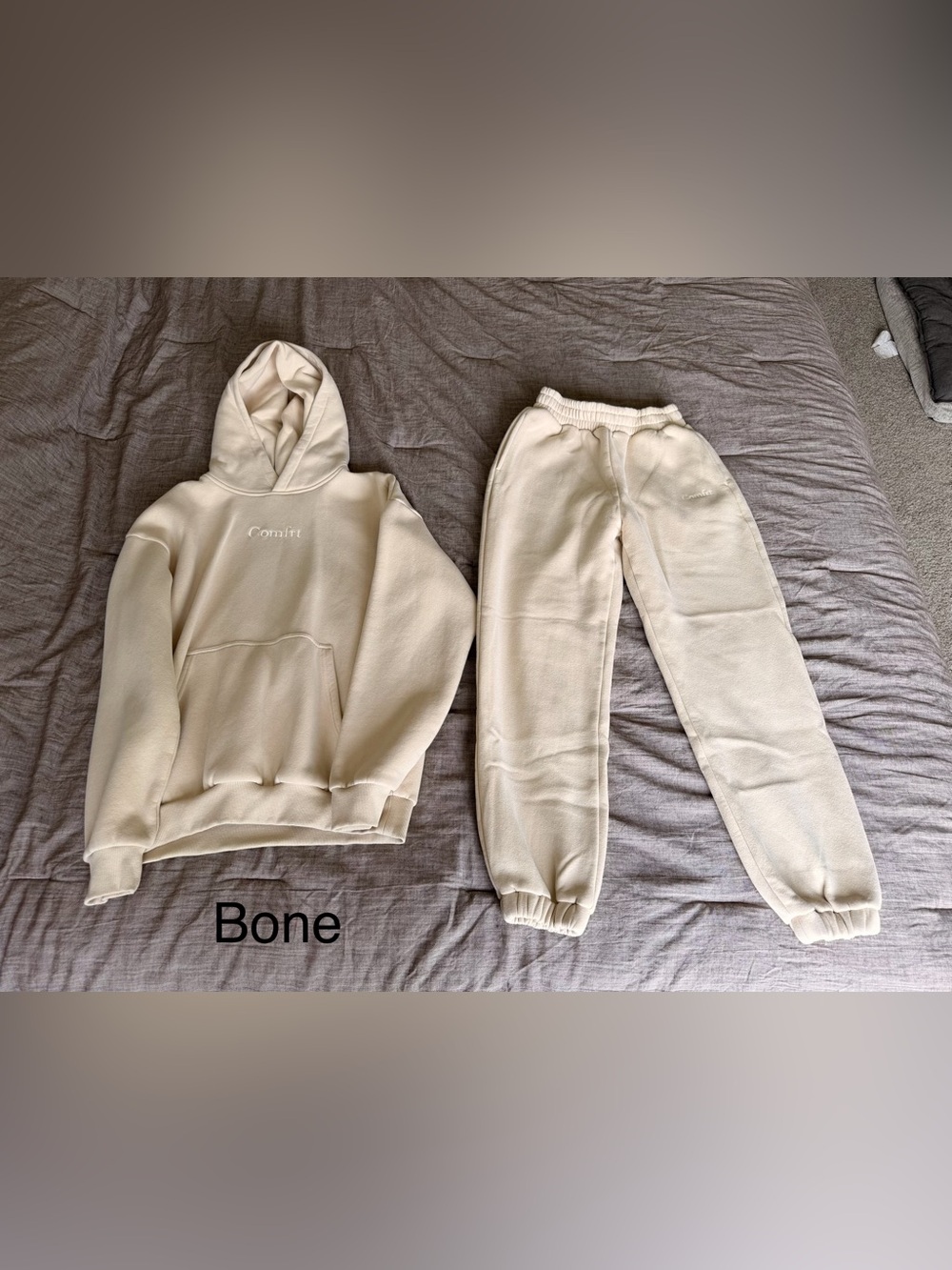 Comfort Embroidered Hoodie & Jogger Set - Bone